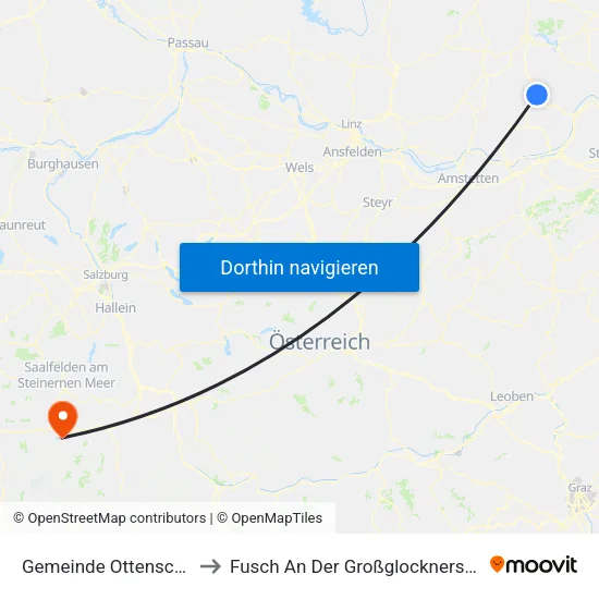 Gemeinde Ottenschlag to Fusch An Der Großglocknerstraße map