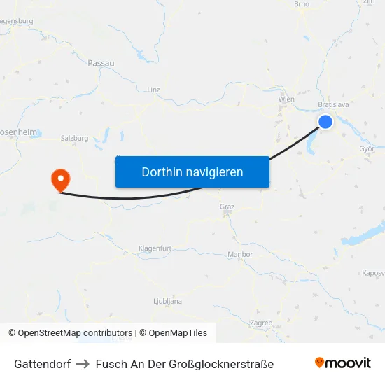 Gattendorf to Fusch An Der Großglocknerstraße map