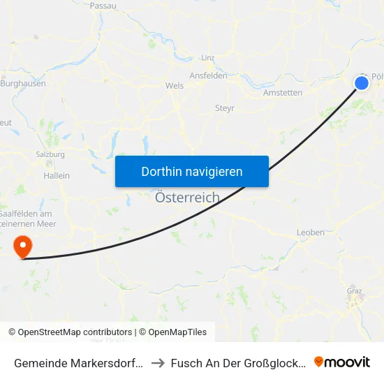 Gemeinde Markersdorf-Haindorf to Fusch An Der Großglocknerstraße map