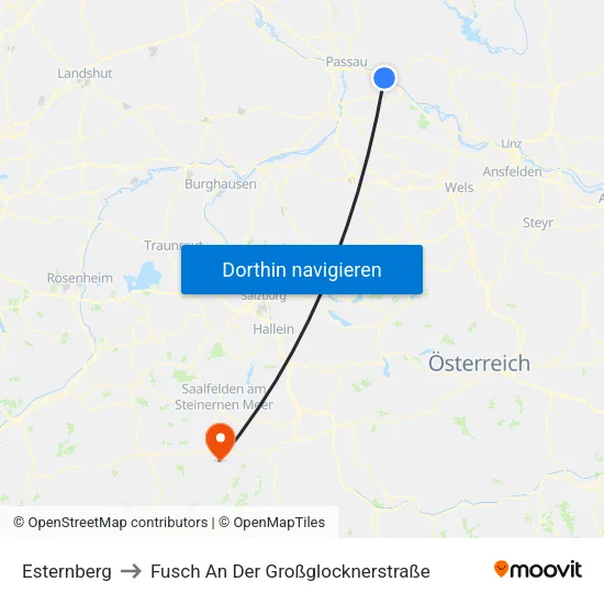Esternberg to Fusch An Der Großglocknerstraße map