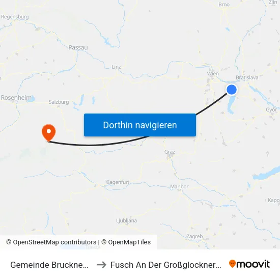 Gemeinde Bruckneudorf to Fusch An Der Großglocknerstraße map