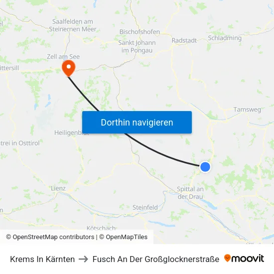 Krems In Kärnten to Fusch An Der Großglocknerstraße map
