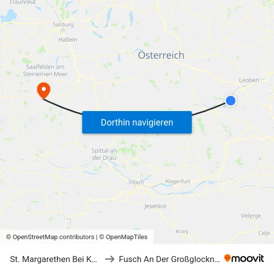St. Margarethen Bei Knittelfeld to Fusch An Der Großglocknerstraße map
