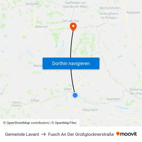 Gemeinde Lavant to Fusch An Der Großglocknerstraße map