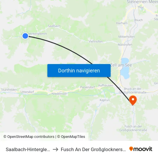Saalbach-Hinterglemm to Fusch An Der Großglocknerstraße map