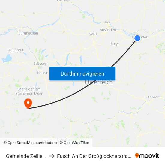 Gemeinde Zeillern to Fusch An Der Großglocknerstraße map