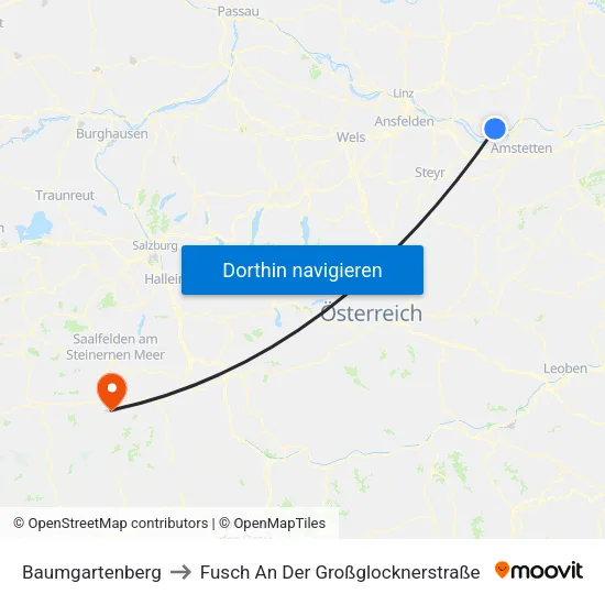 Baumgartenberg to Fusch An Der Großglocknerstraße map