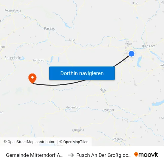 Gemeinde Mitterndorf An Der Fischa to Fusch An Der Großglocknerstraße map