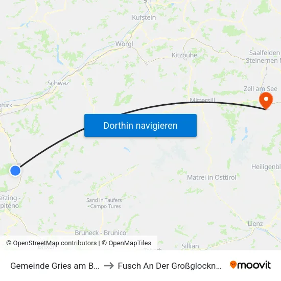 Gemeinde Gries am Brenner to Fusch An Der Großglocknerstraße map