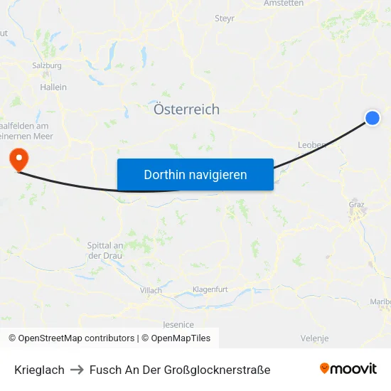 Krieglach to Fusch An Der Großglocknerstraße map