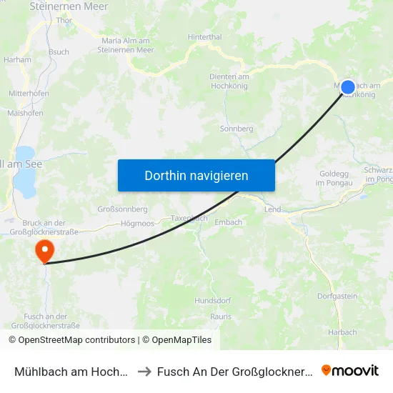 Mühlbach am Hochkönig to Fusch An Der Großglocknerstraße map