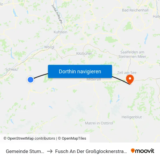 Gemeinde Stumm to Fusch An Der Großglocknerstraße map