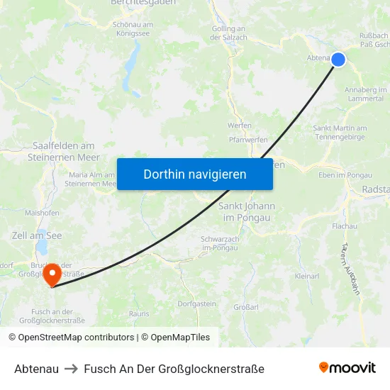 Abtenau to Fusch An Der Großglocknerstraße map