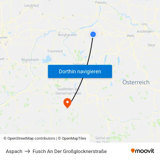 Aspach to Fusch An Der Großglocknerstraße map