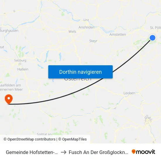 Gemeinde Hofstetten-Grünau to Fusch An Der Großglocknerstraße map