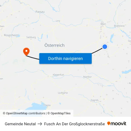 Gemeinde Neutal to Fusch An Der Großglocknerstraße map