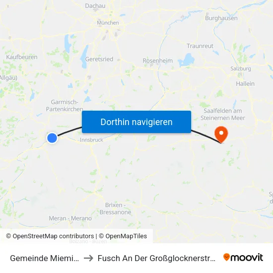 Gemeinde Mieming to Fusch An Der Großglocknerstraße map