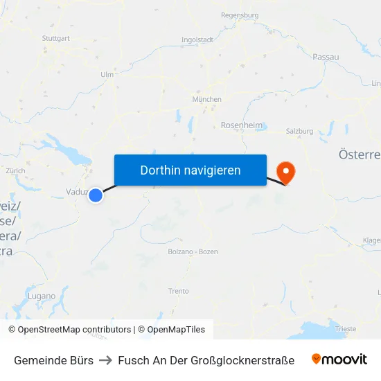 Gemeinde Bürs to Fusch An Der Großglocknerstraße map