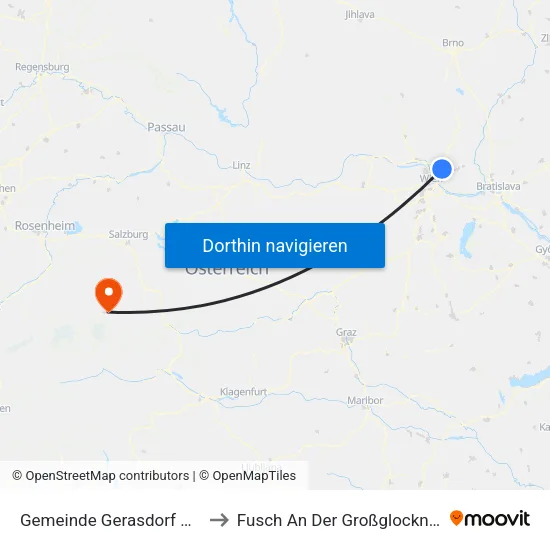 Gemeinde Gerasdorf Bei Wien to Fusch An Der Großglocknerstraße map