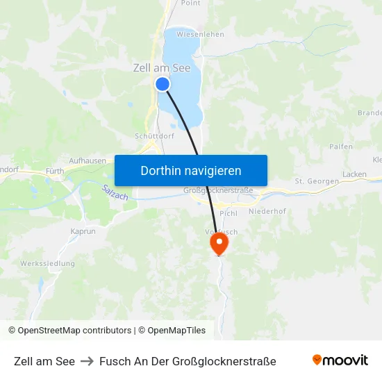 Zell am See to Fusch An Der Großglocknerstraße map