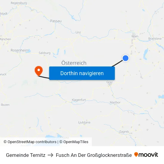 Gemeinde Ternitz to Fusch An Der Großglocknerstraße map