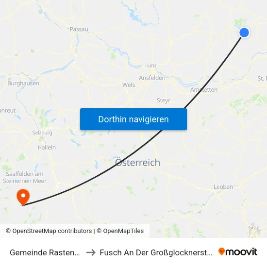 Gemeinde Rastenfeld to Fusch An Der Großglocknerstraße map