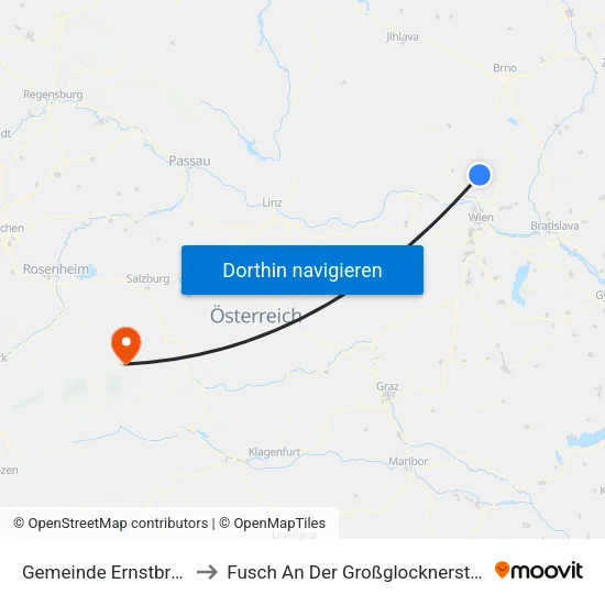Gemeinde Ernstbrunn to Fusch An Der Großglocknerstraße map