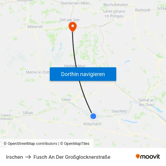 Irschen to Fusch An Der Großglocknerstraße map
