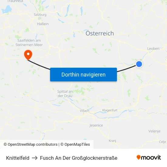Knittelfeld to Fusch An Der Großglocknerstraße map