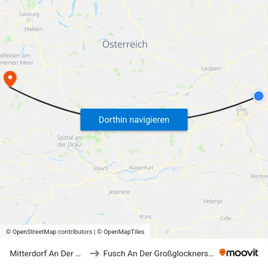 Mitterdorf An Der Raab to Fusch An Der Großglocknerstraße map