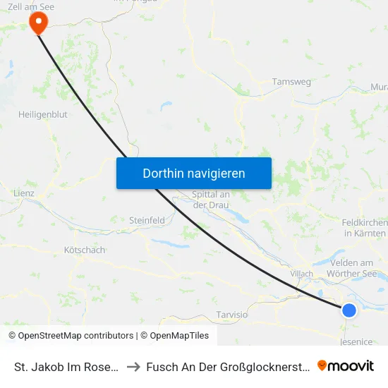 St. Jakob Im Rosental to Fusch An Der Großglocknerstraße map