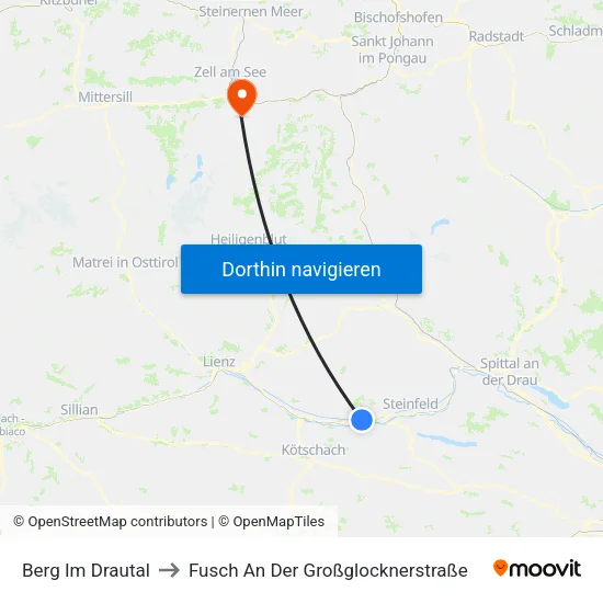 Berg Im Drautal to Fusch An Der Großglocknerstraße map