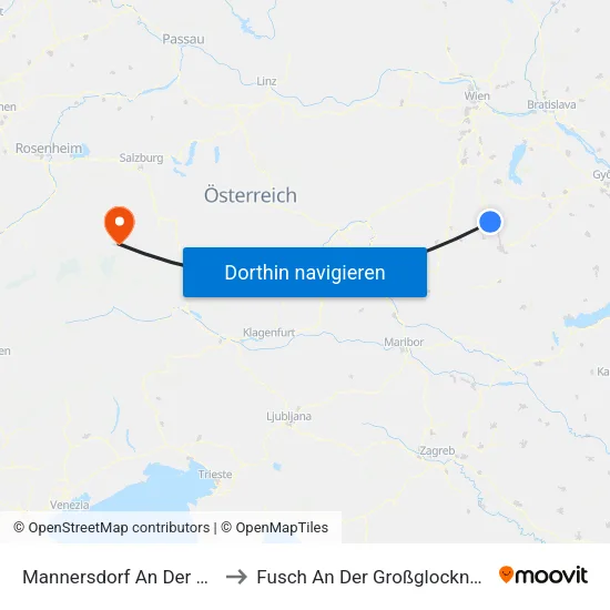 Mannersdorf An Der Rabnitz to Fusch An Der Großglocknerstraße map
