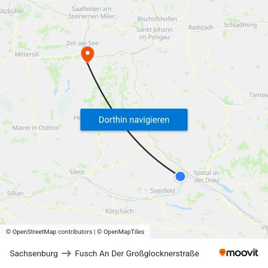 Sachsenburg to Fusch An Der Großglocknerstraße map