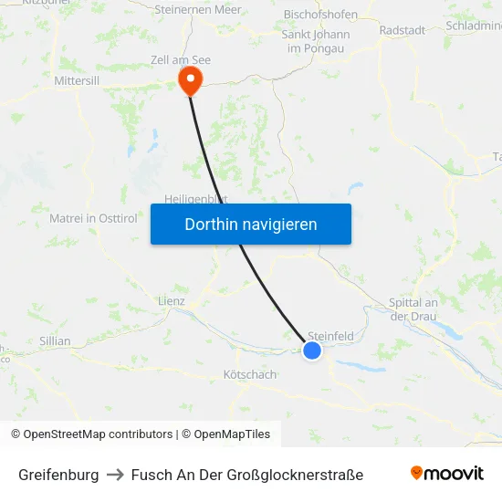 Greifenburg to Fusch An Der Großglocknerstraße map