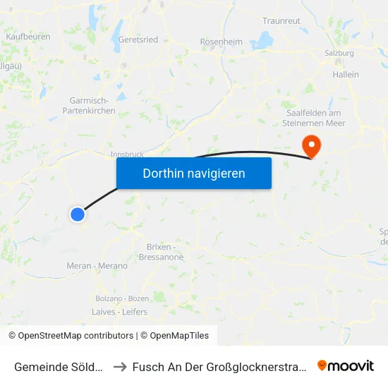 Gemeinde Sölden to Fusch An Der Großglocknerstraße map