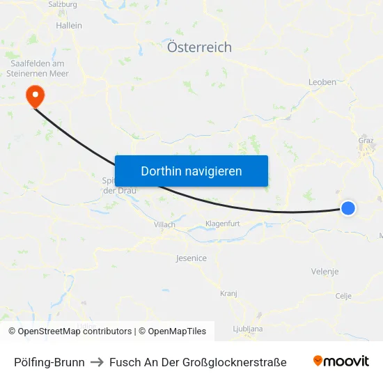 Pölfing-Brunn to Fusch An Der Großglocknerstraße map
