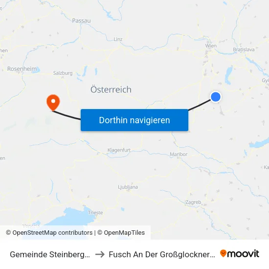 Gemeinde Steinberg-Dörfl to Fusch An Der Großglocknerstraße map