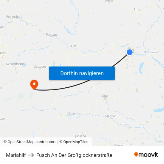 Mariahilf to Fusch An Der Großglocknerstraße map