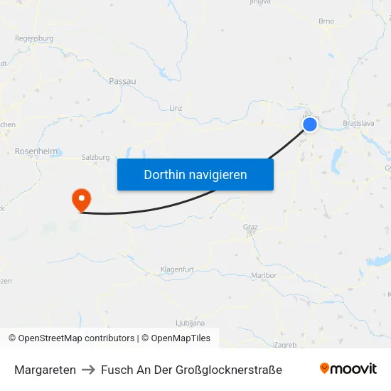 Margareten to Fusch An Der Großglocknerstraße map