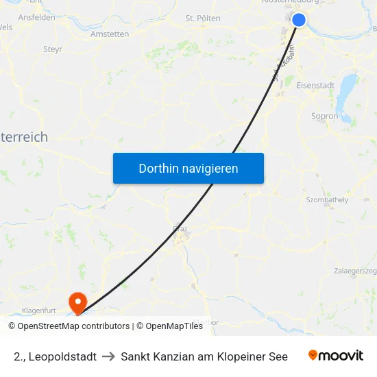 2., Leopoldstadt to Sankt Kanzian am Klopeiner See map