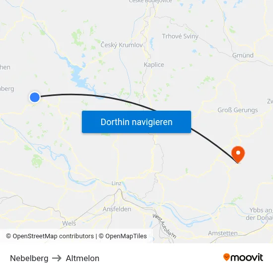 Nebelberg to Altmelon map