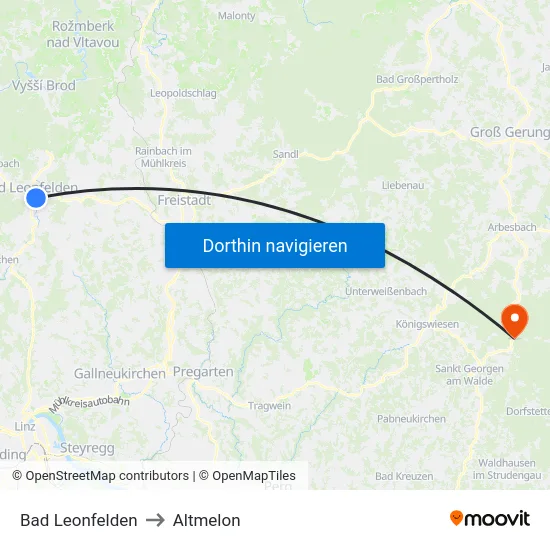 Bad Leonfelden to Altmelon map
