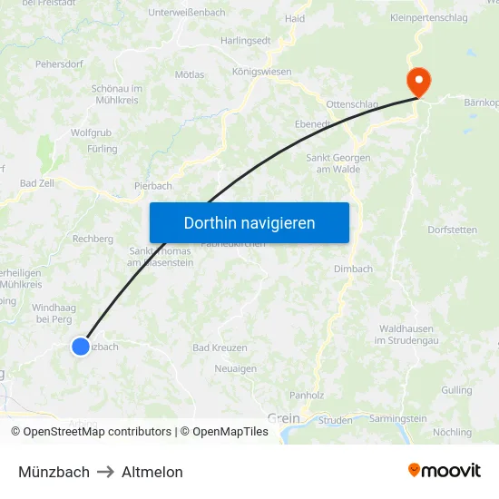 Münzbach to Altmelon map