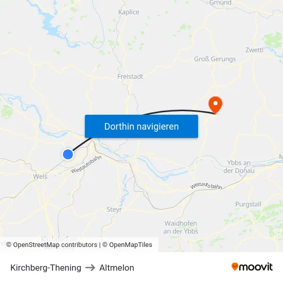 Kirchberg-Thening to Altmelon map