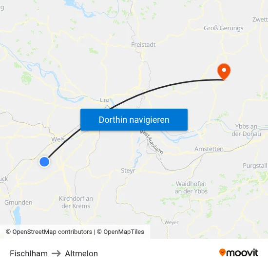 Fischlham to Altmelon map