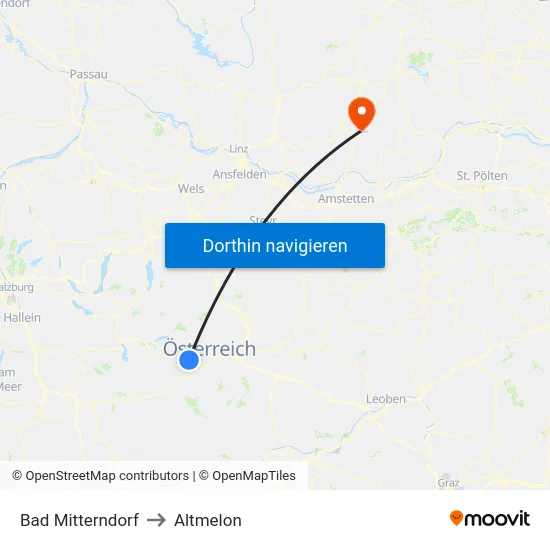Bad Mitterndorf to Altmelon map