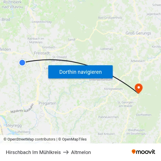 Hirschbach Im Mühlkreis to Altmelon map