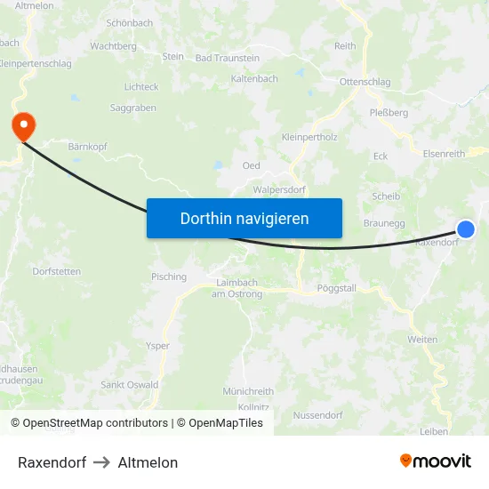 Raxendorf to Altmelon map