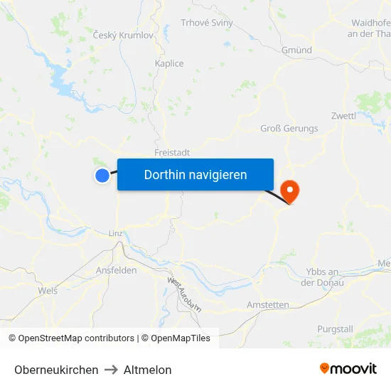 Oberneukirchen to Altmelon map